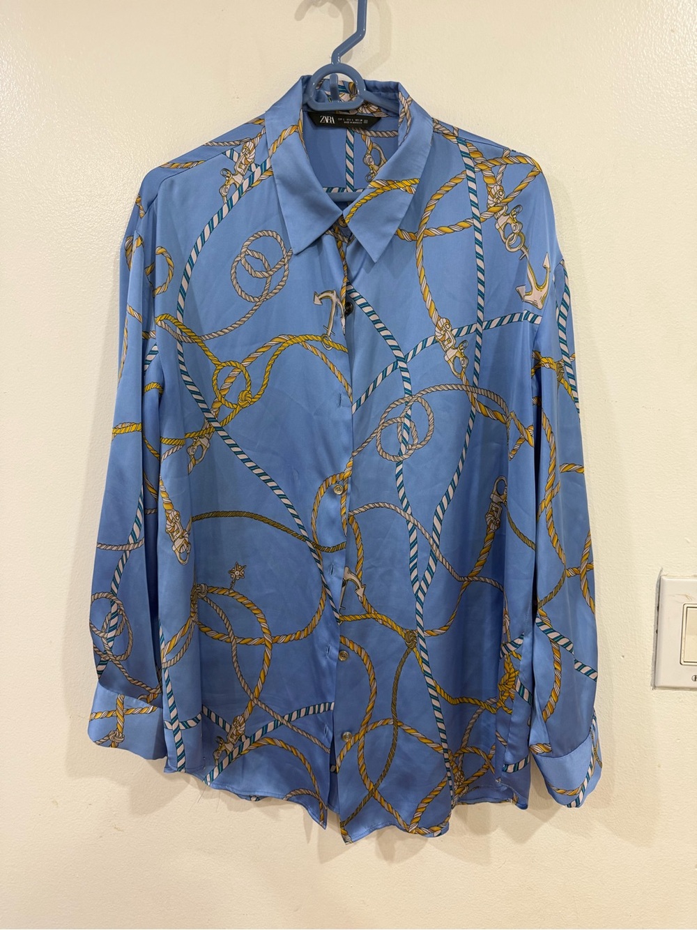 Zara Light Blue Rope Print Button-Up Shirt